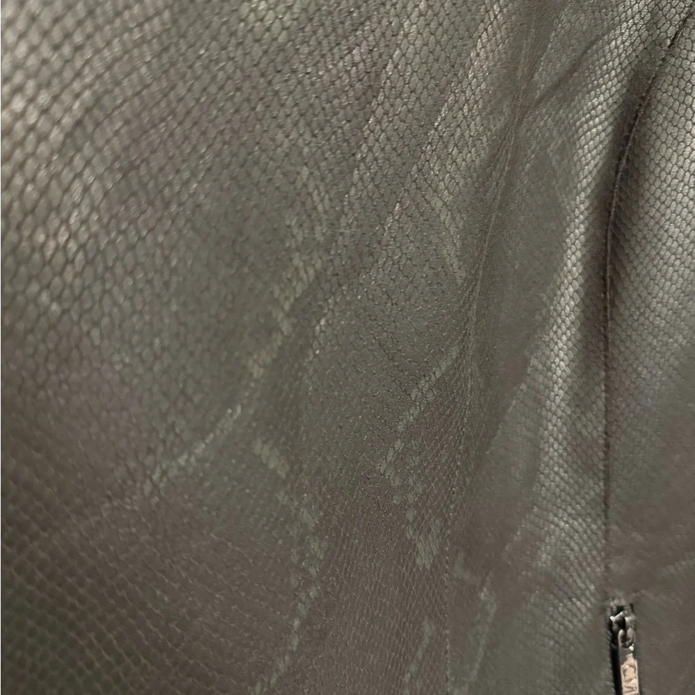 Catherine Malandrino Jacket 1X Black Faux Leather Snake Print Draped Open Front